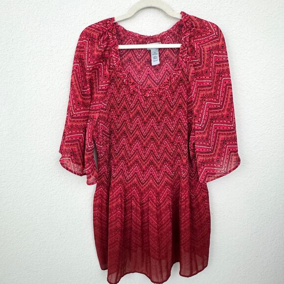 Catherines Womens Blouse Top Size 2X Flowy Stretch Geo Print Multi - Picture 1 of 6